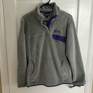 Patagonia re-tool snap t pullover. Gray with purple accents. Size large.
